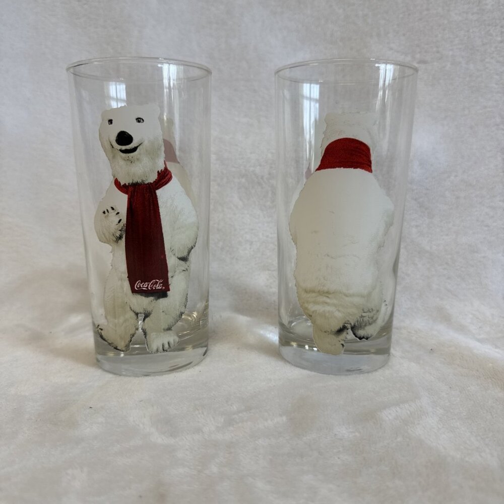 Vintage Coca Cola Polar Bear Drinking Glasses Set Of 2 Two Sided